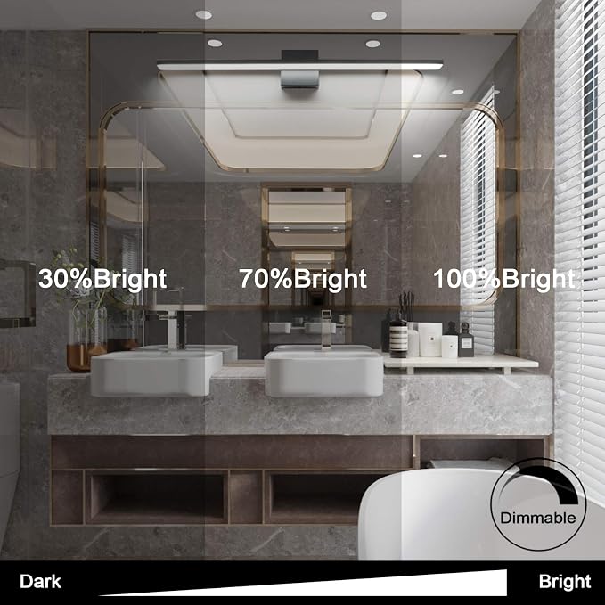 Ralbay 31.5inch Dimmable Modern LED Black Vanity Light 28W Frosted Aluminum for Bathroom Vanity Lighting Fixtures Cool White 6000K
