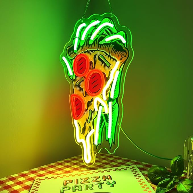 Pizza Neon Sign for Wall Decor Dimmable Pizza LED Neon Light USB Powered LED Wall Art for Kitchen, Dining Room, Bar, Man Cave, Unique Home Decor and Gift for Pizza Lovers