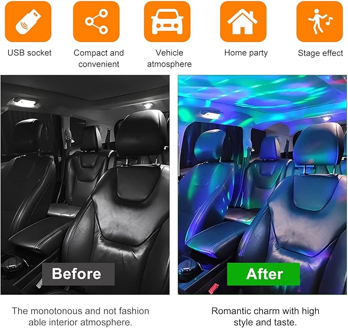 USB Star Night Light Projector, Portable Car Roof Sound Activated Atmosphere Lamp, Adjustable Auto Interior Atmosphere Decorative Light for Vehicle, Bedroom, Ceiling, Party (4 PCS)