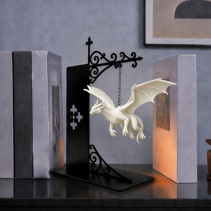Magical Floating Dragon Bookshelf Lamp, Warm LED Dragon Night Light, Fantasy Reading Nook Decor, Unique Gift for Fantasy Lovers and Book Readers (White)