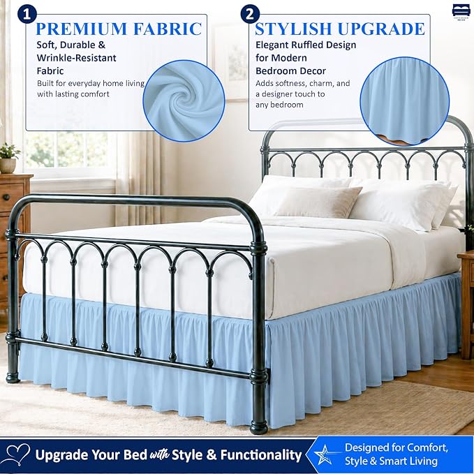 Cottingon Bed Skirt Twin 16" Drop with Split Corners, 100% Microfiber Soft and Stylish, Dust Ruffle with Platform, Light Blue