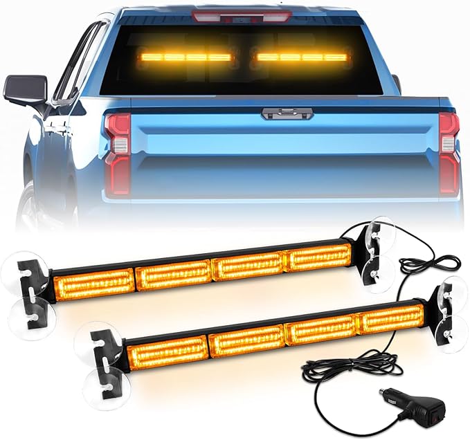 2X 17.7 Traffic Advisor Strobe Light Bar Amber Emergency Warning Flashing Safety Front/Rear Windshield Lights for Construction Vehicles Snow Plow Tow Trucks, Amber