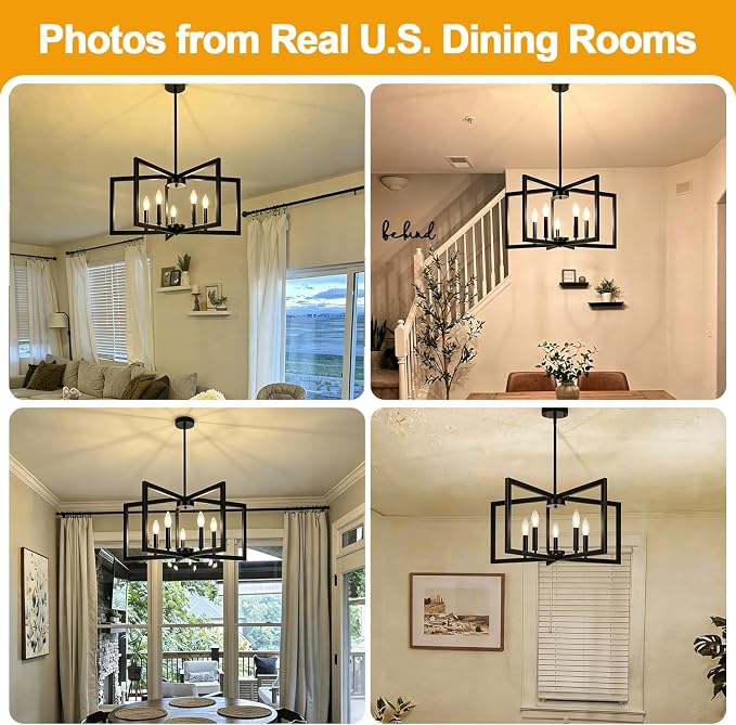 25"-61" Height Adjustable Modern Matte Black Chandelier for Dining Room, No Assembly Required Black Dining Room Light Fixture Over Table, Industrial Metal Pendant Lights Fixture for Kitchen Island