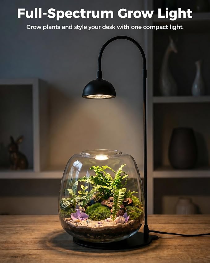 Bamworld Grow Lights for Indoor Plants with Full Spectrum LED Grow Lamp with 3/6/12 Timer Switch Height Adjustable Plant Growing Lamps for Indoor Growing Black