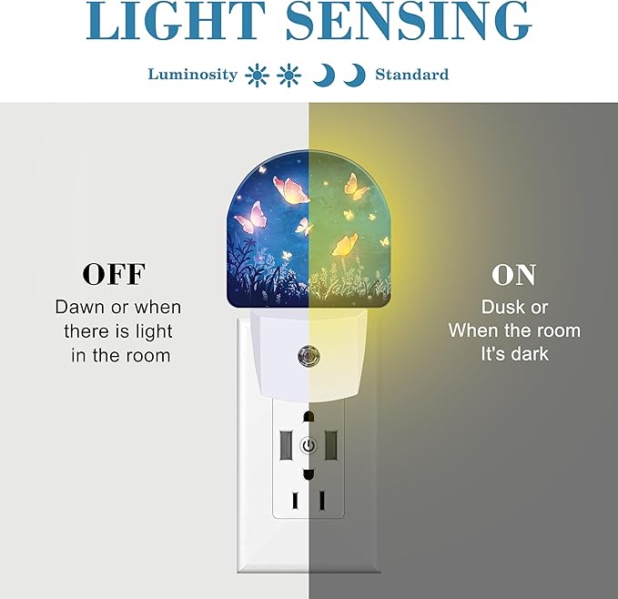 Glowing Butterflies Flying in Garden Night Light Plug into Wall with Dusk to Dawn Sensor Cute Nightlight for Kid Girls Boys Women Men Room Decor, Hallway, Kitchen, Bathroom, Nursery, Stairs