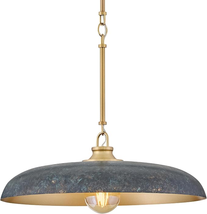 Hinkley Sadie 18" Medium Dome Pendant, Antique Verdigris/Lacquered Brass | Two Tone Saucer Chandelier, Includes (5) 7" Downrods, Needs a Med. LED Bulb, Adjustable Height, Dining Room, Kitchen