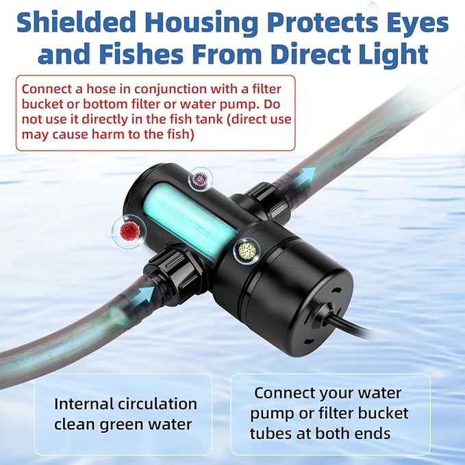 hygger Aquarium U-V Light with Timer, 360° Protective Shield Clean Light for Green Water Clean, Amphibian Aquarium Lamp Bulb for Freshwater Saltwater Fish Tank and Aquarium (5W, 10-40 Gallon)
