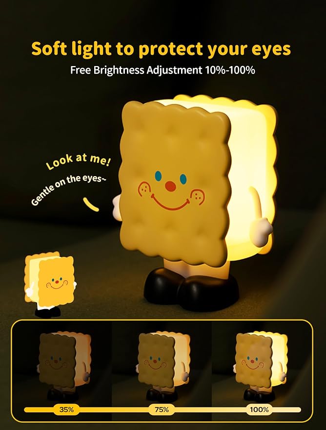 Biscuit Night Light for Kids, Rechargeable Baby Night Lights, Portable Sleep Nightlight, Cute Nursery Lamp, Table Lamps for Bedroom, Office, Birthday Gifts for Baby Teen Adult, Room Decor