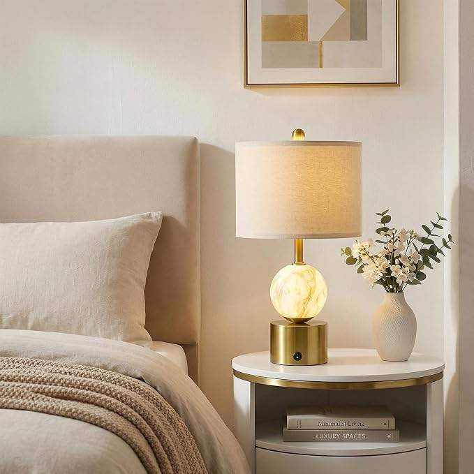 20.5" Small Bedside Table Lamps for Bedroom Nightstands, Gold Glass Modern Table Lamps Set of 2 with USB A+C Charging Port, Night Light, Luxury Lamps for Living Room End Table(Bulbs Included)