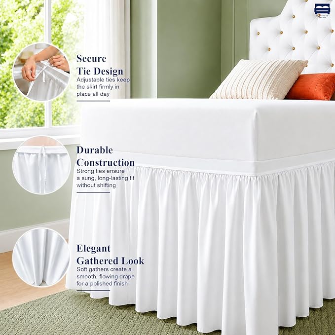 Cottingon Dorm Room Bed Skirt, 100% Microfiber, White, Twin XL-42 Drop
