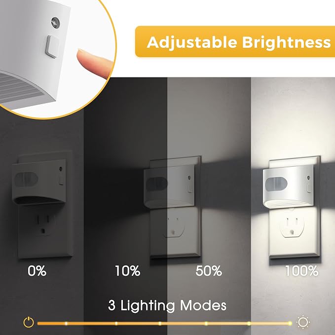 L LOHAS LED Motion Sensor Night Light, Night Lights Plug into Wall, 2 Pack | Plug in Night Light with 30-100lm Adjustable Brightness, White Housing 5000K Daylight White