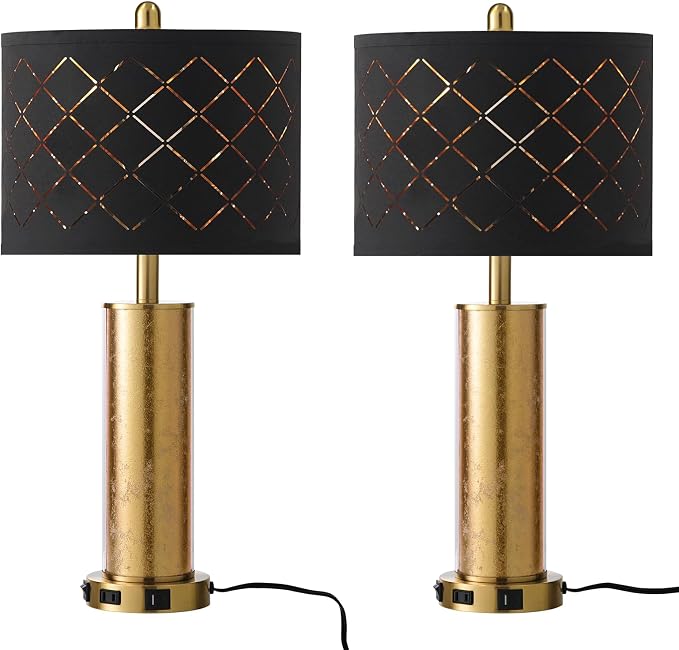 25.6" Black Table Lamps Set of 2, Tall Bedside Lamps with Nightlight, Modern Nightstand Lamp with USB Ports, Desk Lamp for Bedroom, Living Room, Office, LED Bulbs Included B01TL05