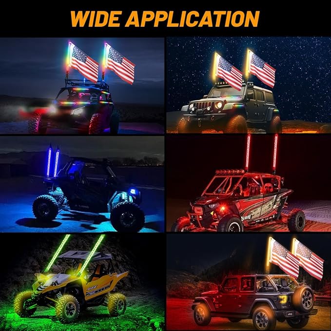 S7 2 Pack 3FT Whip Lights, LED Whip Light with App & Remote Control, Spiral RGB Chasing Lighted Antenna Whips,Whip Light for UTV ATV RZR SXS Can-Am Dune Buggy Offroad Truck (3ft)