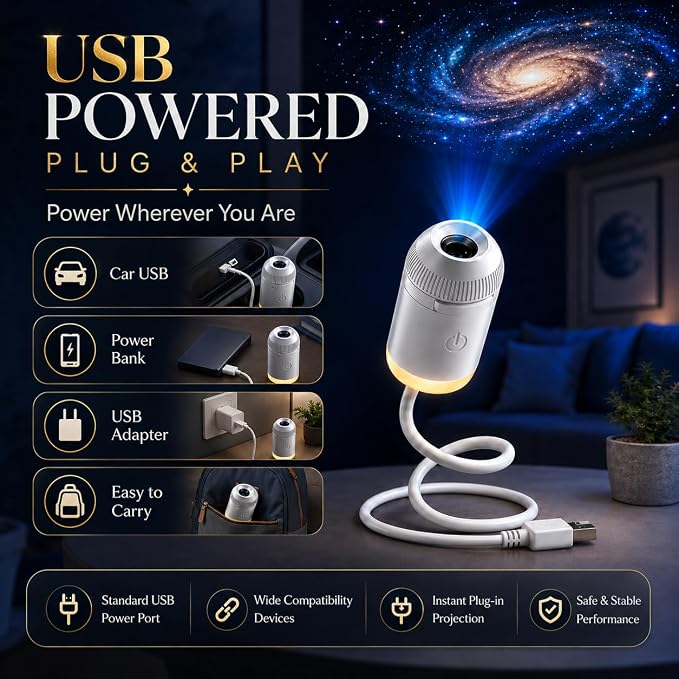 Galaxy Projector Night Light, 2-in-1 Holographic Star 5d Projector Plug and Play hd Star Smart Dynamic Ceiling Projectors Lamp 360° Space Starry Sky USB Projection (3 Projection Films)