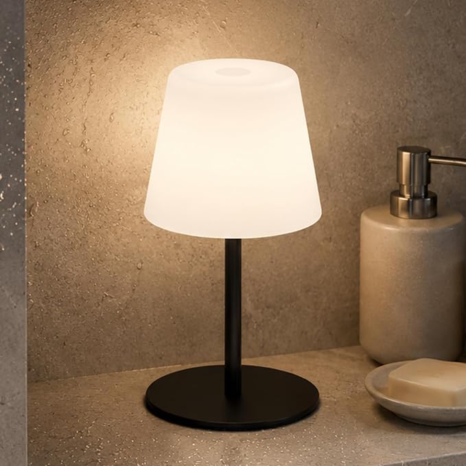 IP65 Waterproof Shower Lamp, Cordless Rechargeable Table Lamp, Black | Bathroom To Bedside Glow, Touch-Dim Comfort, 4000mAh USB-C Ease, 12-24H Light, 3 Light Moods, 2-Height Fit