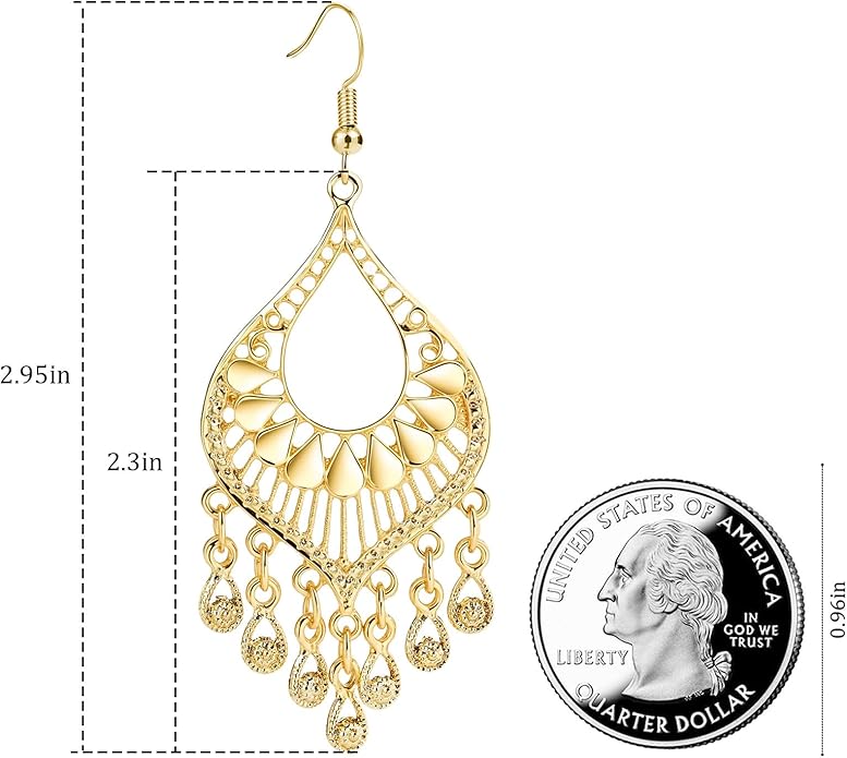 Silver 14K Gold & Rose Gold Plated Boho Chandelier Earrings – Intricate Bohemian Earrings with Filigree and Tassel Earrings for Women Trendy
