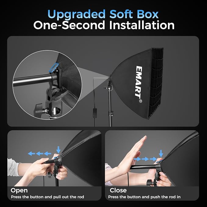 EMART Softbox Lighting Kit with Grid, 50W 16"x16" Soft Box for Photography | Pull Softbox, 3000K-6000K LED Bulb with Remote/APP Control, Photography Lighting for Video Recording,Streaming,Portrait 2Pack