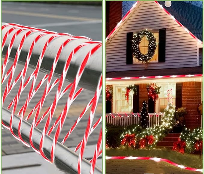 QITONG Solar Christmas Lights, 2 Pack Each 33ft 100 LED Red & White Candy Cane Rope Light Outdoor Waterproof, 8 Modes Fairy Lights in Clear Thin Tube
