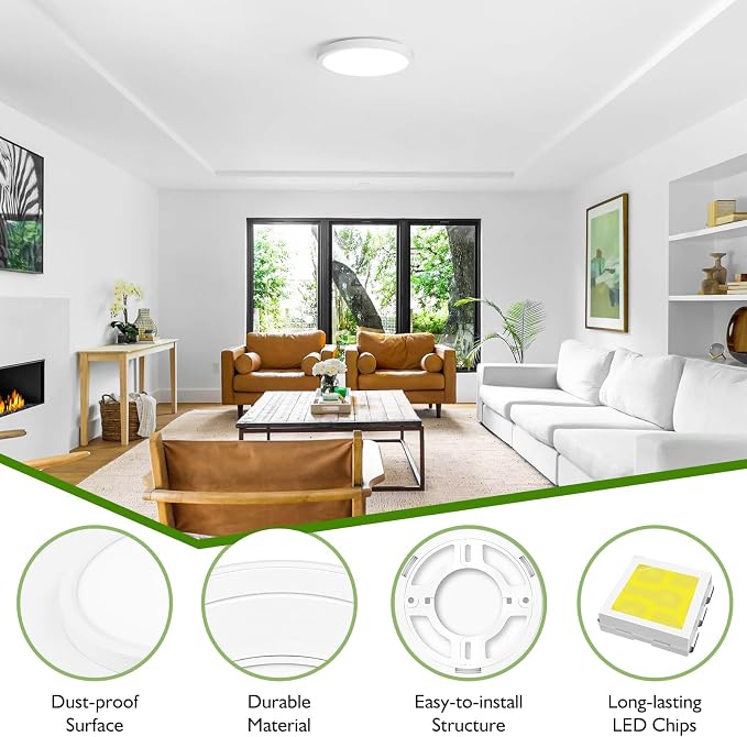 7 Inch Flush Mount LED Ceiling Light Fixture, Dimmable, 1200LM | 15W 3CCT 3000K/4000K/5000K Selectable Round Flat Panel Light, 0.67" Super Slim Ceiling Lamp for Porch, Laundry, White 16Pack