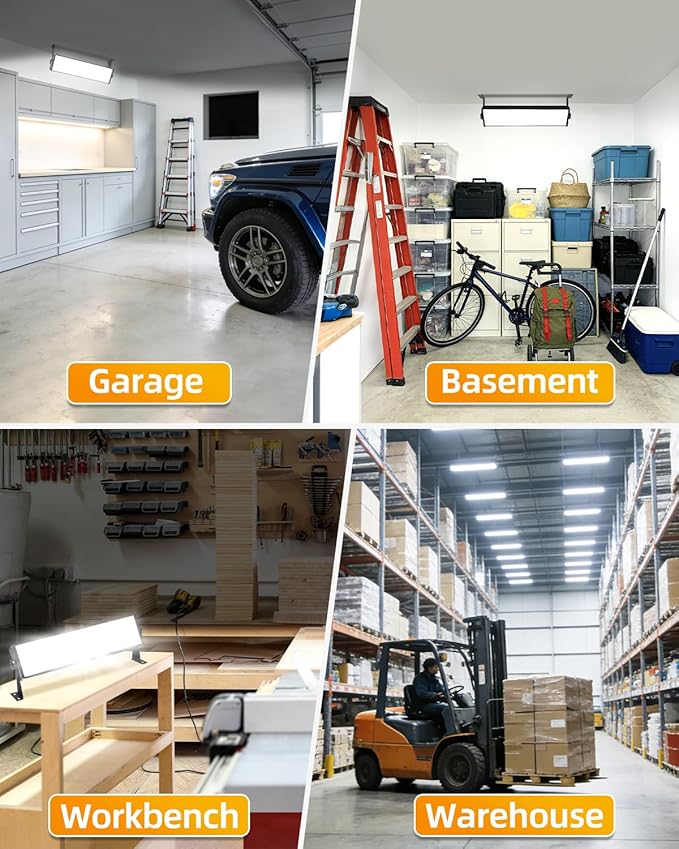 100W LED Shop Lights with 6FT Cord, Swtich, 12000LM Plug in Garage Light, 5000K Daylight Shoplighting for Garage, Workshop, Warehouse, Indoor (2 Pack)