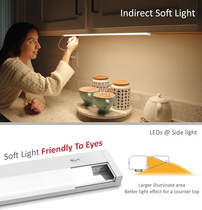 LED Under Cabinet Lighting Hardwired or Plug in, 12 Inch 6W, Dimmable 5 Color 2700K/3000K/3500K/4000K/5000K, Linkable Eyes Care Design Counter Lights for Kitchen, Sink, ETL Listed, White