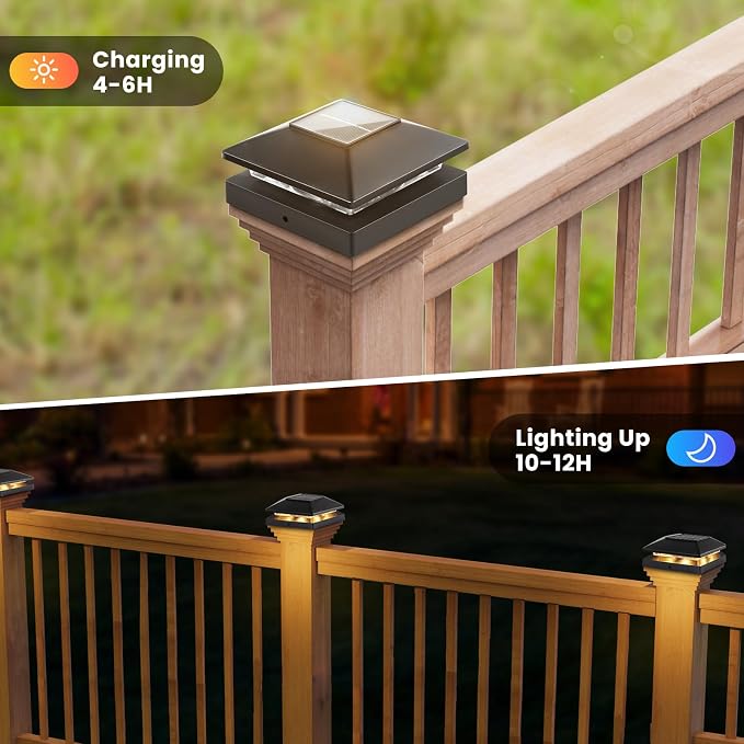 Solar Post Cap Lights Outdoor 20pack, Waterproof Solar Powered Deck Fence Post Lights Fit 4x4 Wood/Vinyl Posts, Bright Warm White Solar Post Lights Decorate Deck, Patio, Porch, Fence(Black)