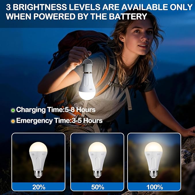 Rechargeable LED Light Bulbs,Emergency Light Bulbs for Power Outage,A19 E26 9W 3000K Warm 6 Pack Battery Operated Light Bulb for Home Lamps,Outdoor Activity,Hurricane,Blizzard,Camping