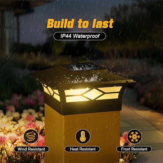 Solar Post Cap Lights Outdoor 6pack, Waterproof Solar Powered Deck Fence Post Lights for 4x4 Wood/Vinyl Posts, Solar Outdoor LED Light with Cool/Warm Lighting Decorate Garden Patio Porch…