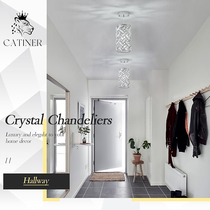 Chrome Crystal Pendant Light, Mini Kitchen Island Hanging Light, E26 | Chrome crystal pendant light with adjustable cord, E26 socket, dimmable, ideal for kitchen islands, dining rooms and bedrooms