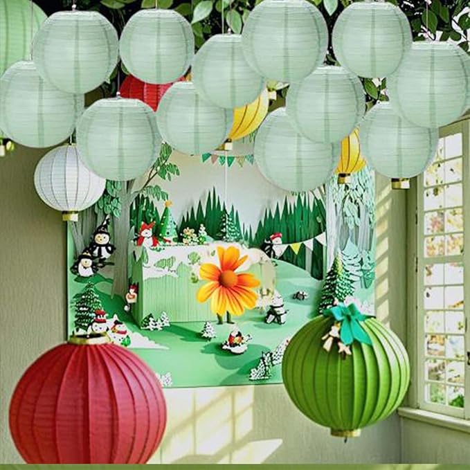 Dusty Sage Green Paper Lanterns Decorative Hanging Lanterns - Soft Matte Wedding Party Décor, Indoor Outdoor Boho Home Decoration (Size of 4”, 6”, 8”, 10”,12pc Set)