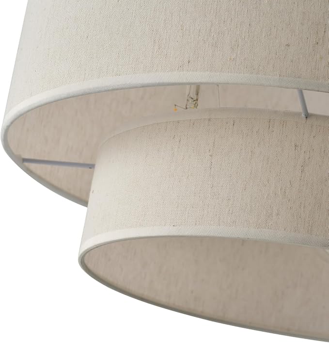Aiwen 20" Drum Pendant Light Fixtures, 2-Tier Farmhouse Pendant Lighting | Linen Lampshade, 3-Light Modern Hanging Chandeliers for Dining Room, Living Room, Bedroom, Kitchen