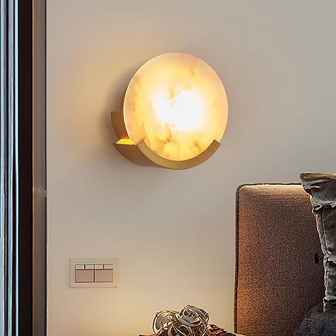 Gold Modern Wall Sconces for Bathroom, 1-Light Alabaster Sconce Wall Light Fixture for Bedroom, Unique Sconce Lighting for Living Room, 1 Pack