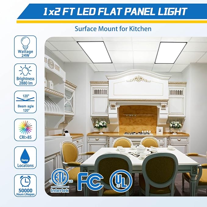 Allsmartlife 1x2 FT LED Flat Panel Light Surface Mount, 24W 2880LM 5CCT 3000K-6000K Dimmable, Ultra Slim Edge-Lit LED Ceiling Light, Flush Mount Fixtures for Kitchen Office, Black 2-Pack