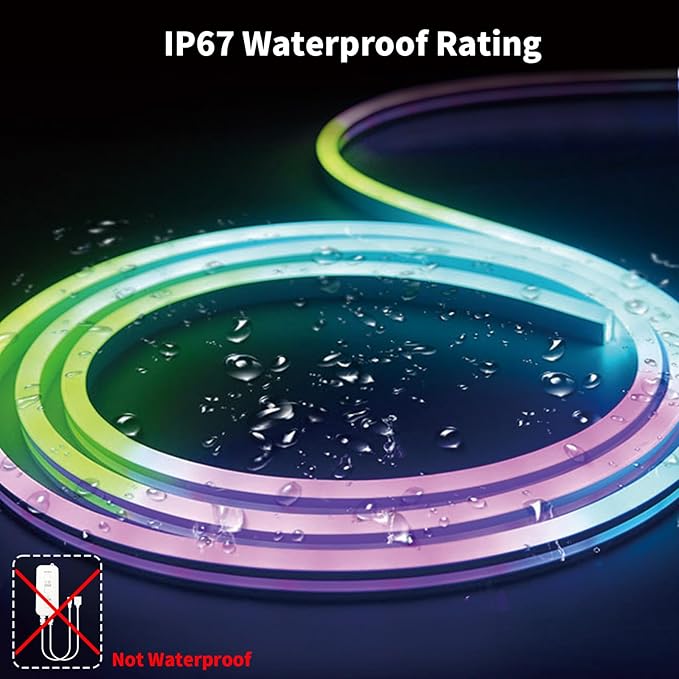 26FT LED Neon RGBIC Lights, LED Lights with RF Remote & APP Control, Flexible IP67 Waterproof Outdoor, Music Sync, DIY Design, 24V LED Strip Lights for Gaming Livingroom Wall Christmas Decor