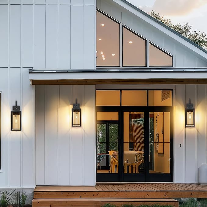 19" Large Outdoor Light Fixture 2 Pack, Black Exterior Lighting Fixtures | Anti Rust Porch Lights Outdoor, Modern Wall Lantern Coach Lamps Sconce, Outside Lights for House, Doorway, Garage, Patio