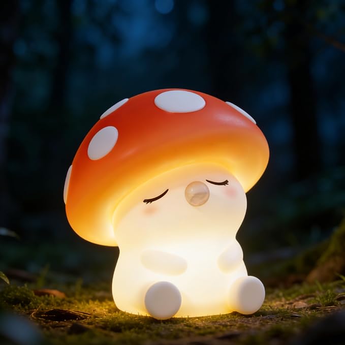 Led Cute Mushroom Night Light, Colorful Dimmable Nursery Kawaii Lamps, Super Squishy Silicone USB Rechargeable Beside Lamp, Used for Camping Party Room Decor(Mushroom)