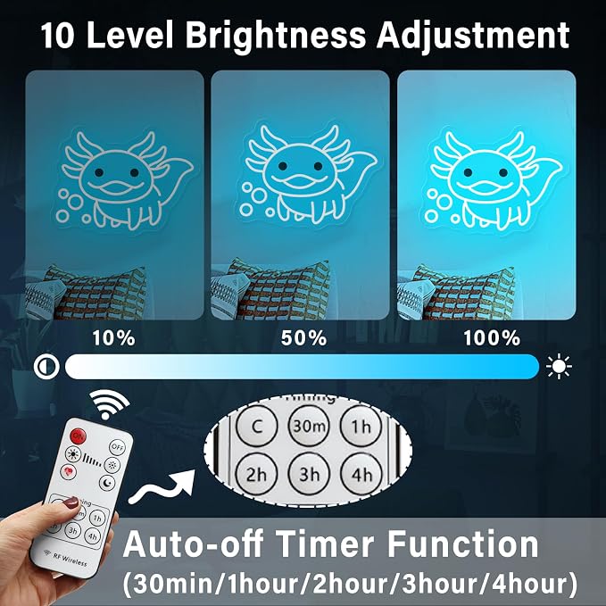 Axolotl Neon Sign for Bedroom Decor, Cute Axolotl LED Night Light | Kawaii Room Decor, Gamer Setup, Kids Bedroom, Game Room, Birthday Party, Cozy Ambience, USB Powered, Premium Finish, Ice Blue