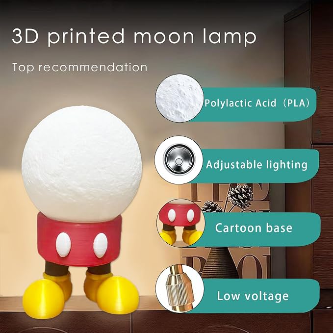 Magical Moon lamp - Enchanting Night Light for Kids & Soothing Moons Decor - Perfect Moon Light Gift with 3D Lunar Glow(Cartoon)