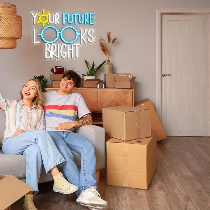 Your Future Looks Bright Neon Sign for Classroom Future Neon Light Eyeglasses Led Neon Sign Sunshine Light Up Sign for Classroom Office Bedroom Eyeglasses Store Class Office(16.5”*12.6”)