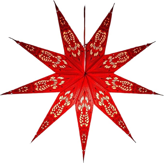 Lantern Lampshade 9 Pointed Paper Star Light Shades Large 60cm Star Hanging Decorations for Christmas Wedding Home Decoration Birthday Party (Red, Black)