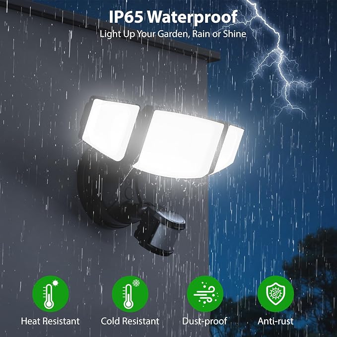 iMaihom 65W Outdoor Motion Sensor Light, Hardwired LED Security Flood Light | 6500LM, 6500K, Remote Control, Dusk to Dawn Mode, Dimming, IP65 Waterproof Floodlight for Garage, Driveway, Porch, 2 Pack