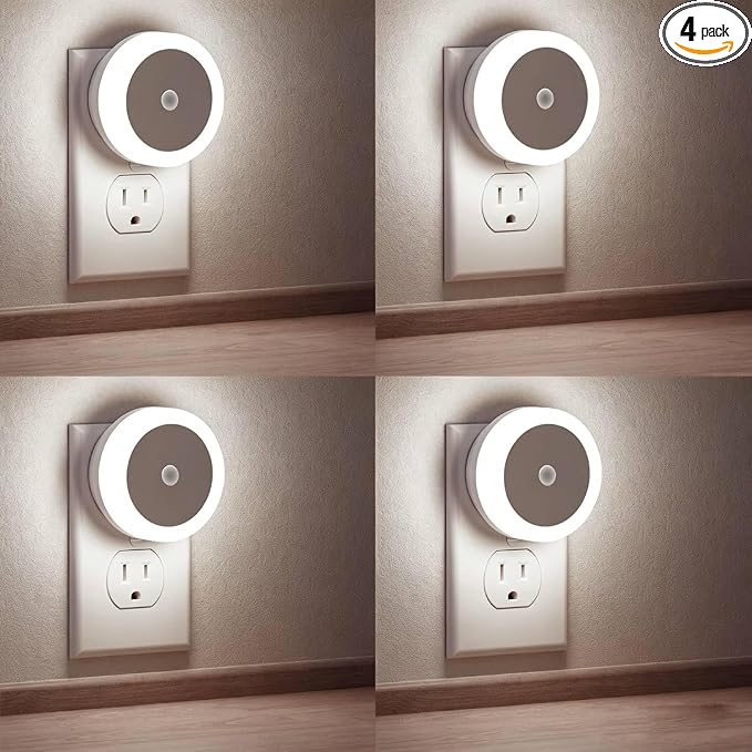 LED Night Light, Night Lights Plug into Wall, Dusk to Dawn Sensor | 4 Pack LED Night Light for Kids Room, 5000K Daylight White Bright Nightlight Plug in Night Light for Bathroom Stair Hallway