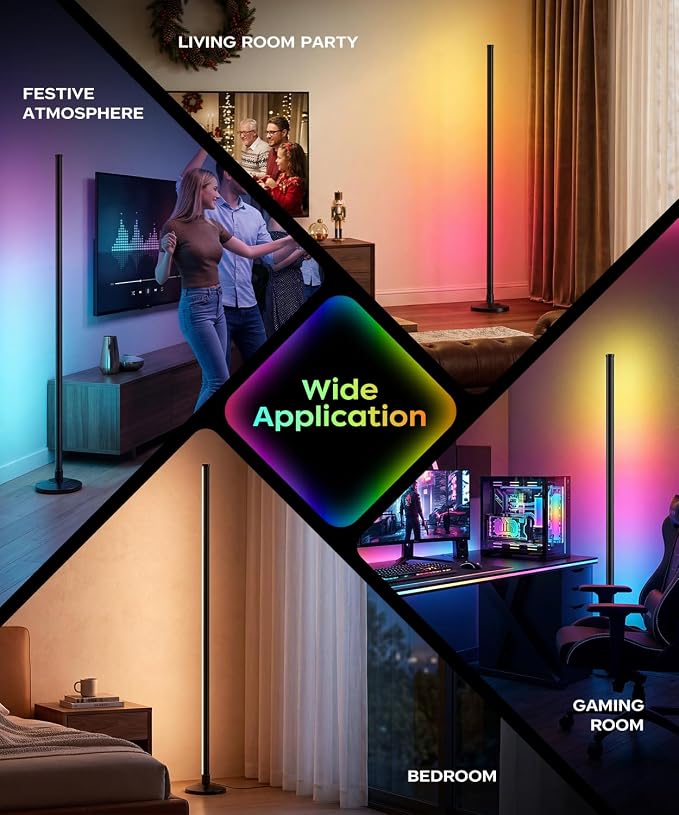 Corner Floor Lamp, Smart RGB LED Corner Lamp with Music Sync and 16M+ DIY Colors, Remote & App Control, Color Changing Ambient Lighting, Floor Lamps for Living Room, Bedroom and Party