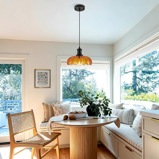 Orange Pendant Light, Kitchen Pendant Light with Glass Shade, Vintage Pendant Lighting for Kitchen Island, Dining Room, Bedroom, Living Room, Bathroom, Hallway, Sink