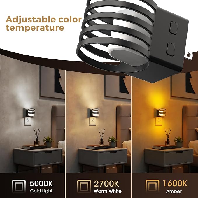 L LOHAS LED Night Light, 4 Pack 3CCT Night Lights Plug into Wall | Amber/3000K/5000K Adjustable Color Temperature Night-Lights, Dimmable Nightlight Dusk to Dawn Sensor Bedroom Hallway Bathroom