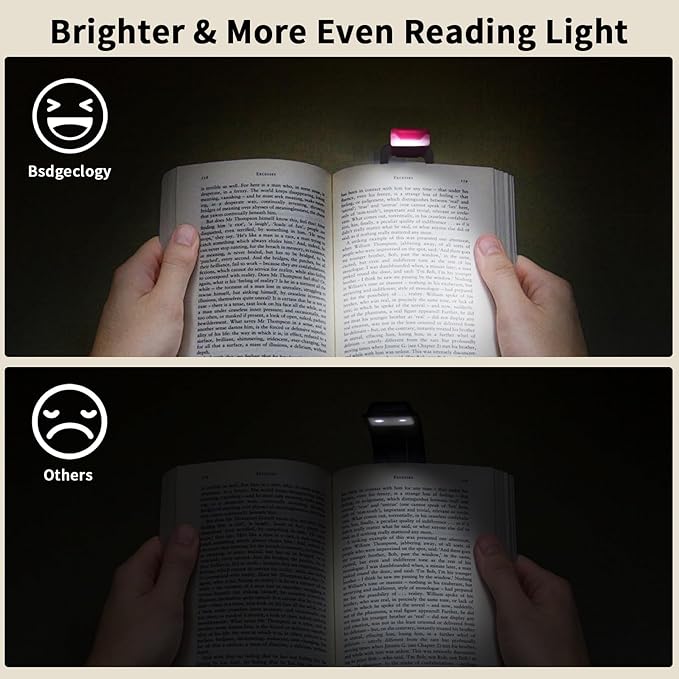 Clip On Book Light, USB Rechargeable Reading Light with 3 Color Modes, 5 Brightness Levels, Flexible Clamp Arm for Bed and Travel(Pink, Clip On)