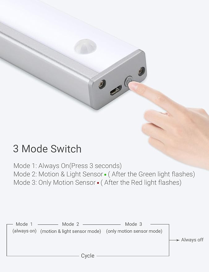 Joyzy 2 Pack Wireless Under Cabinet Lights Closet Lights Motion Sensor Pantry Light, Rechargeable Closet Lighting Battery Operated,USB Cordless Under Counter Light