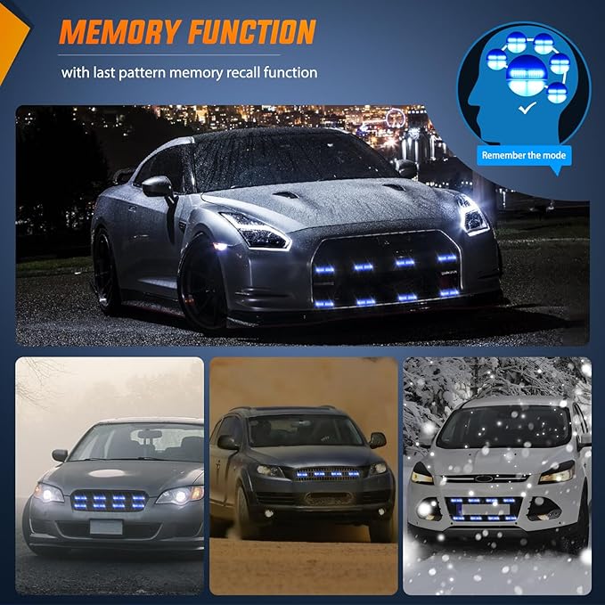 Nilight 8PCS Led Strobe Lights with Controller 12V 24V Sync Feature Blue Strobe Light 12 LED Surface Mount Emergency Hazard Warning Lights with Strobe Controller for Vehicle Car Truck RV ATV