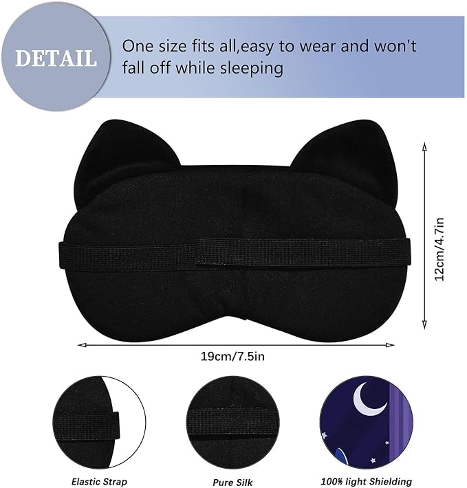 Cute Sleep Masks Cartoon Animal Cat Eye Mask Plush Sleeping Mask & Travel Blindfold - Funny Kitten Eye Shade for Women Men (Black Cat-2)