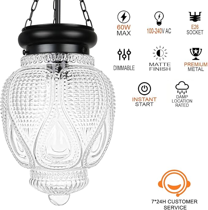 Vintage Pendant Lights Kitchen Island, Black Kitchen Pendant Lighting Over Island, Bathroom Pendant Light With 7.9in Glass Shade, Farmhouse Sink Light For Closet Pantry Entryway, Height Adjustable